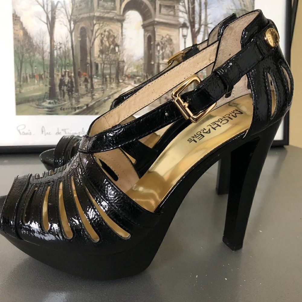 Michael Kors Black Patent Leather Platform Sandals - Picture 5 of 16